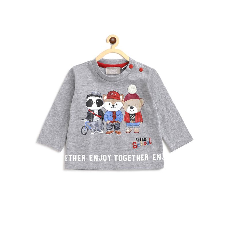 Boys Light Grey Long Sleeve Printed T-Shirt image number null